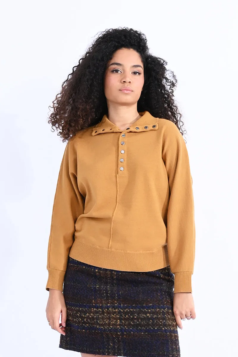 Ladies High Neck Buttoned Sweater