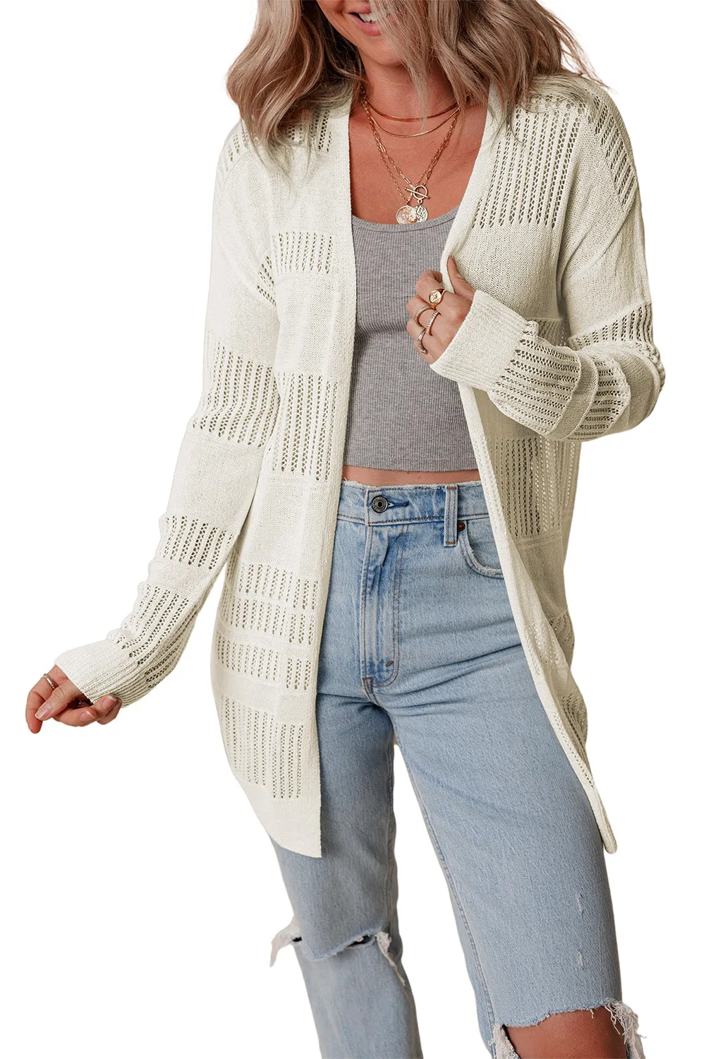 Lightweight Open Knit Tunic Cardigan