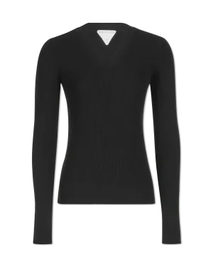 Lightweight Wool Ribbed V-Neck Sweater