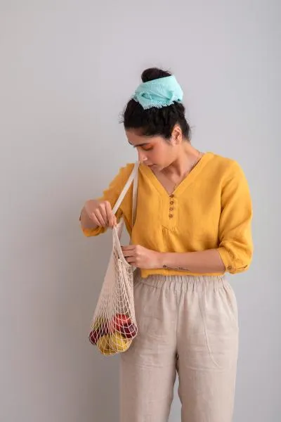 Linen Primrose Top-Brown Bean