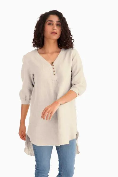 Linen Primrose Top-Brown Bean