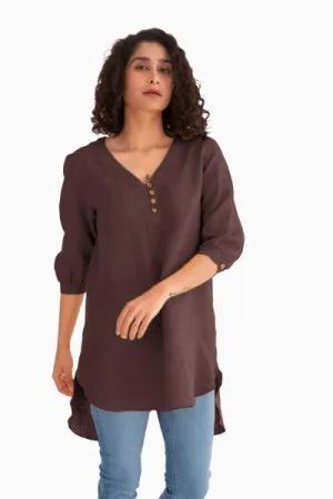 Linen Primrose Top-Brown Bean