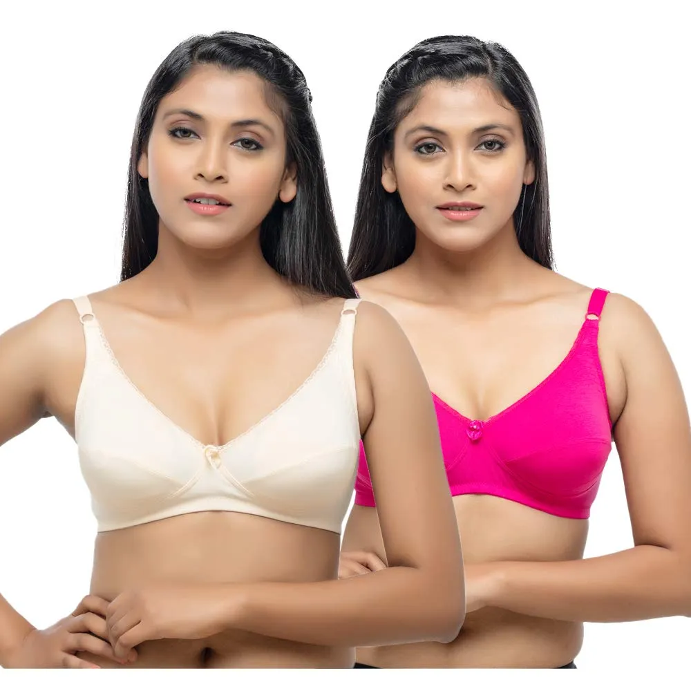 Lovable Cream and Pink Rose Non Padded Wirefree Bra Pack of 2 - ENCIRCLE Elite-Cream/P.Rose