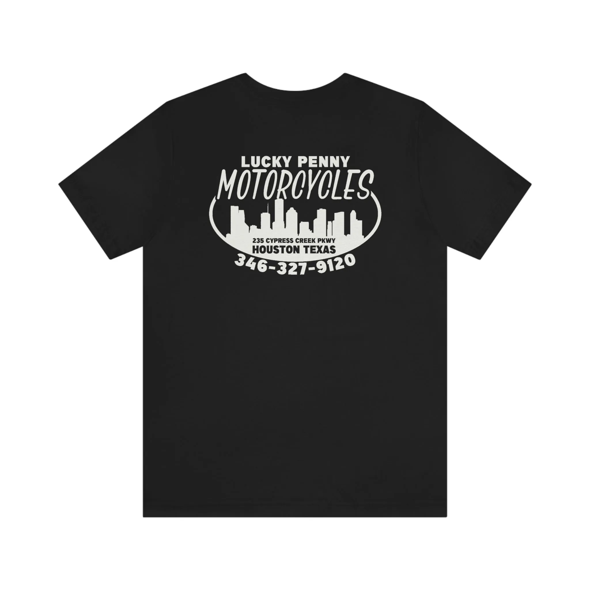 Lucky Penny Cycles Houston Skyline Reverse T-Shirt