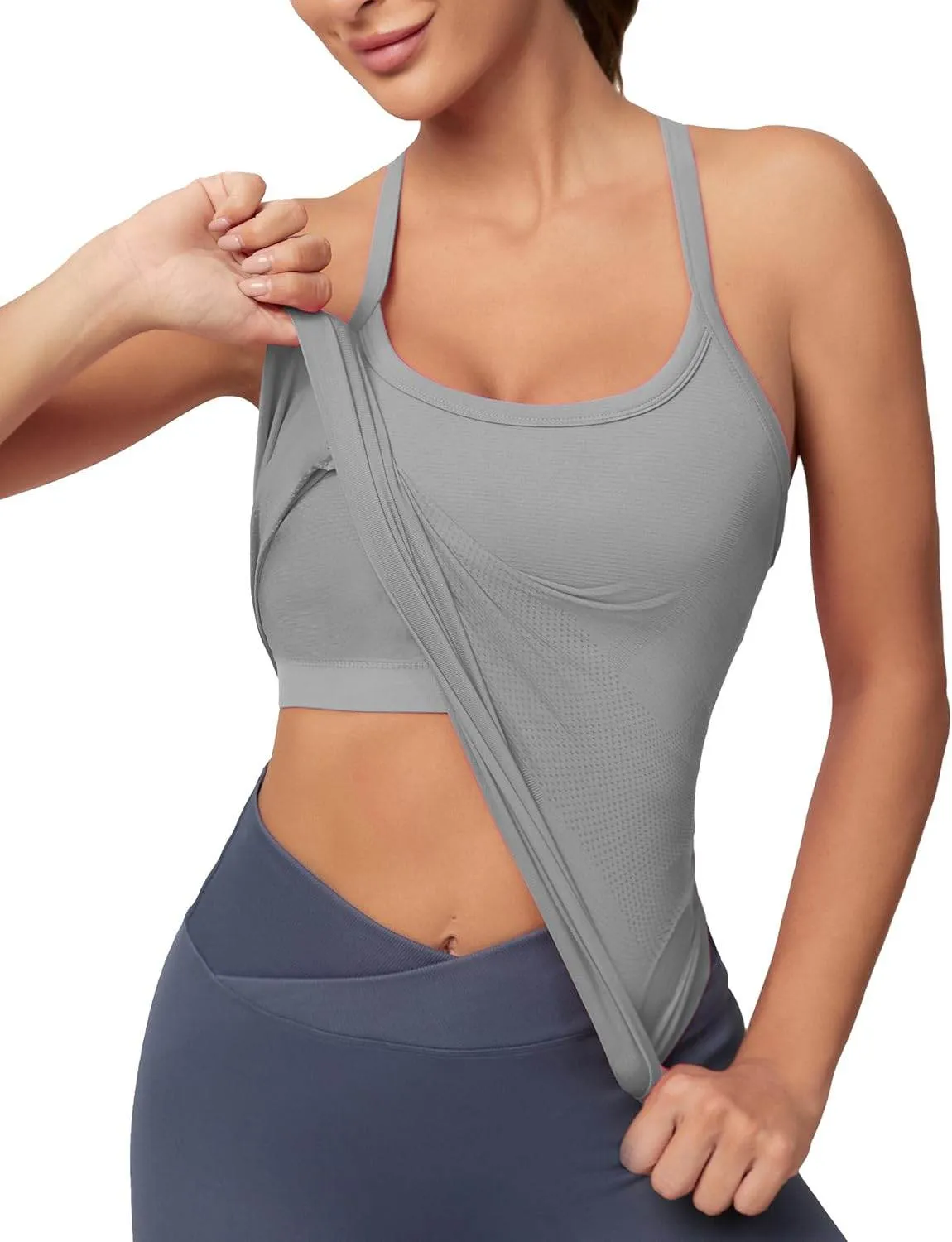 MathCat Workout Tank Tops for Women with Built in Bra, Sleeveless Gym Tops Seamless Racerback Athletic Yoga Shirts