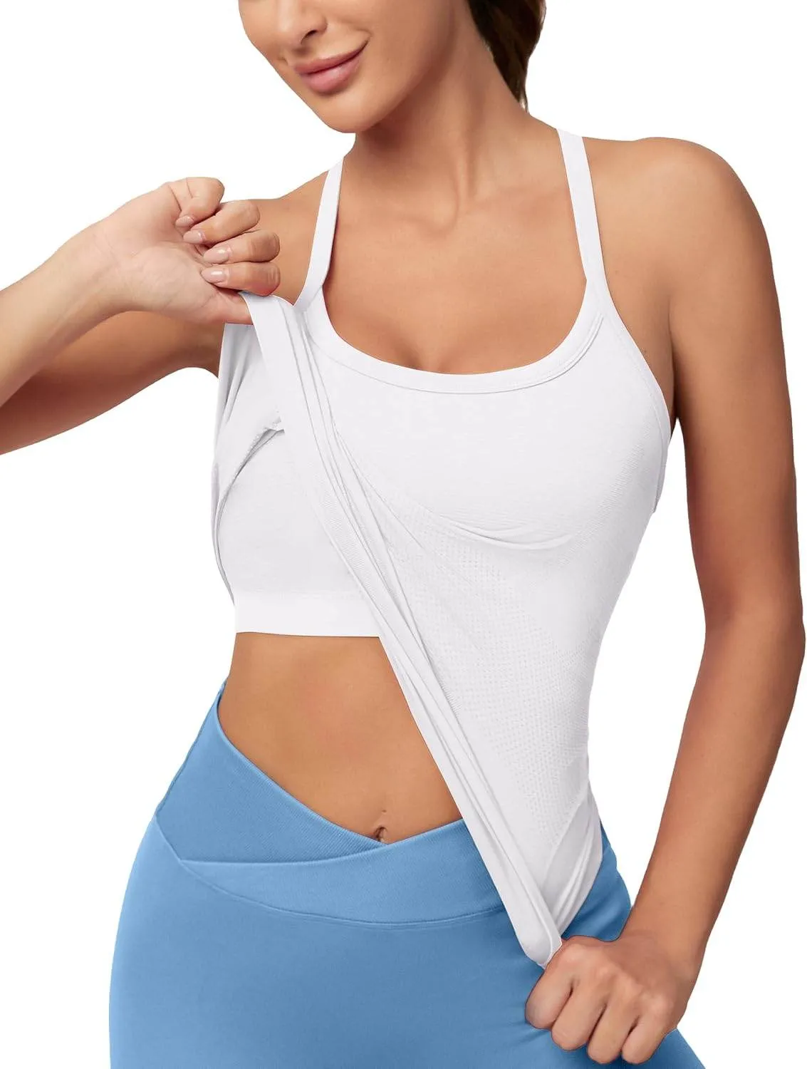 MathCat Workout Tank Tops for Women with Built in Bra, Sleeveless Gym Tops Seamless Racerback Athletic Yoga Shirts