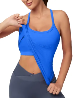MathCat Workout Tank Tops for Women with Built in Bra, Sleeveless Gym Tops Seamless Racerback Athletic Yoga Shirts