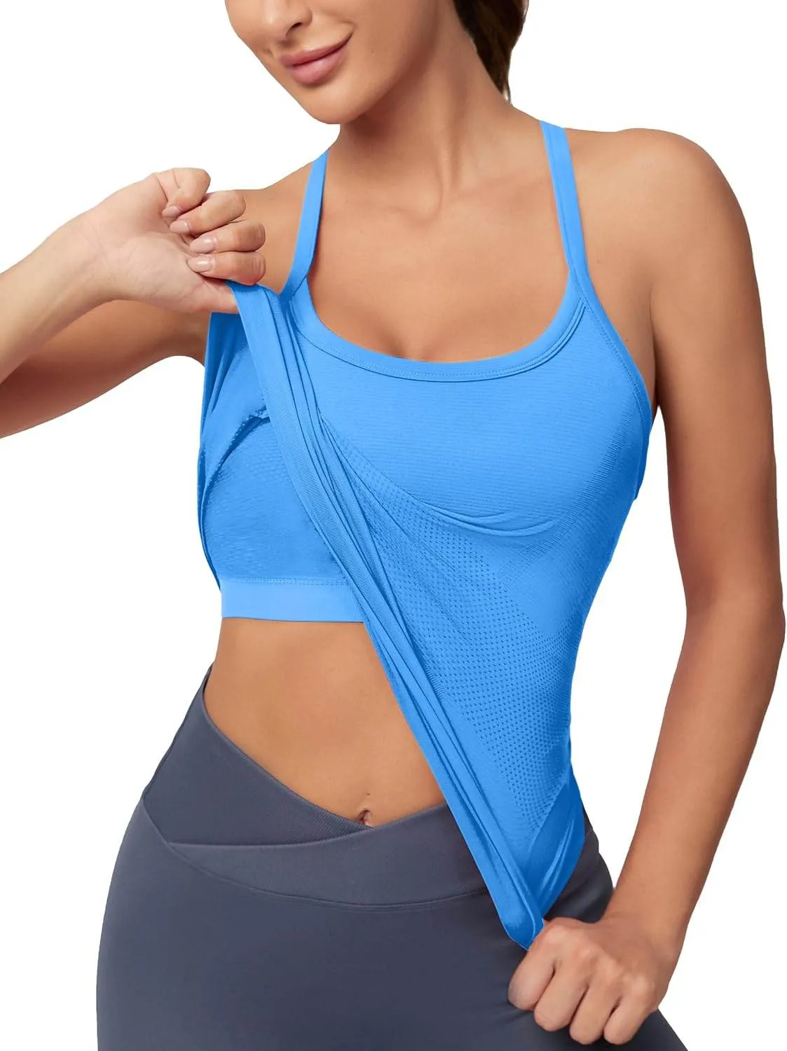 MathCat Workout Tank Tops for Women with Built in Bra, Sleeveless Gym Tops Seamless Racerback Athletic Yoga Shirts