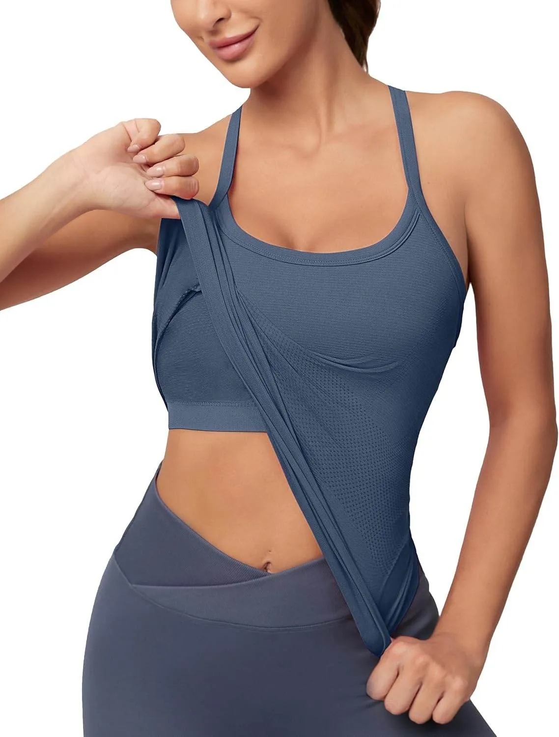 MathCat Workout Tank Tops for Women with Built in Bra, Sleeveless Gym Tops Seamless Racerback Athletic Yoga Shirts