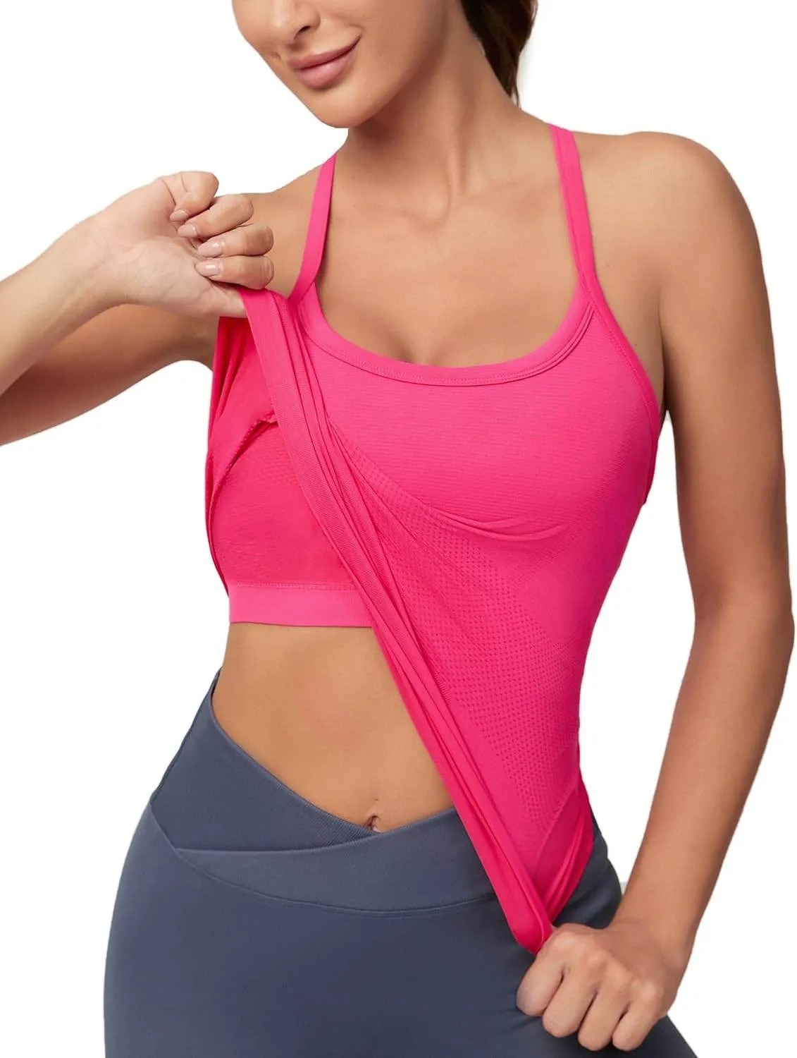 MathCat Workout Tank Tops for Women with Built in Bra, Sleeveless Gym Tops Seamless Racerback Athletic Yoga Shirts
