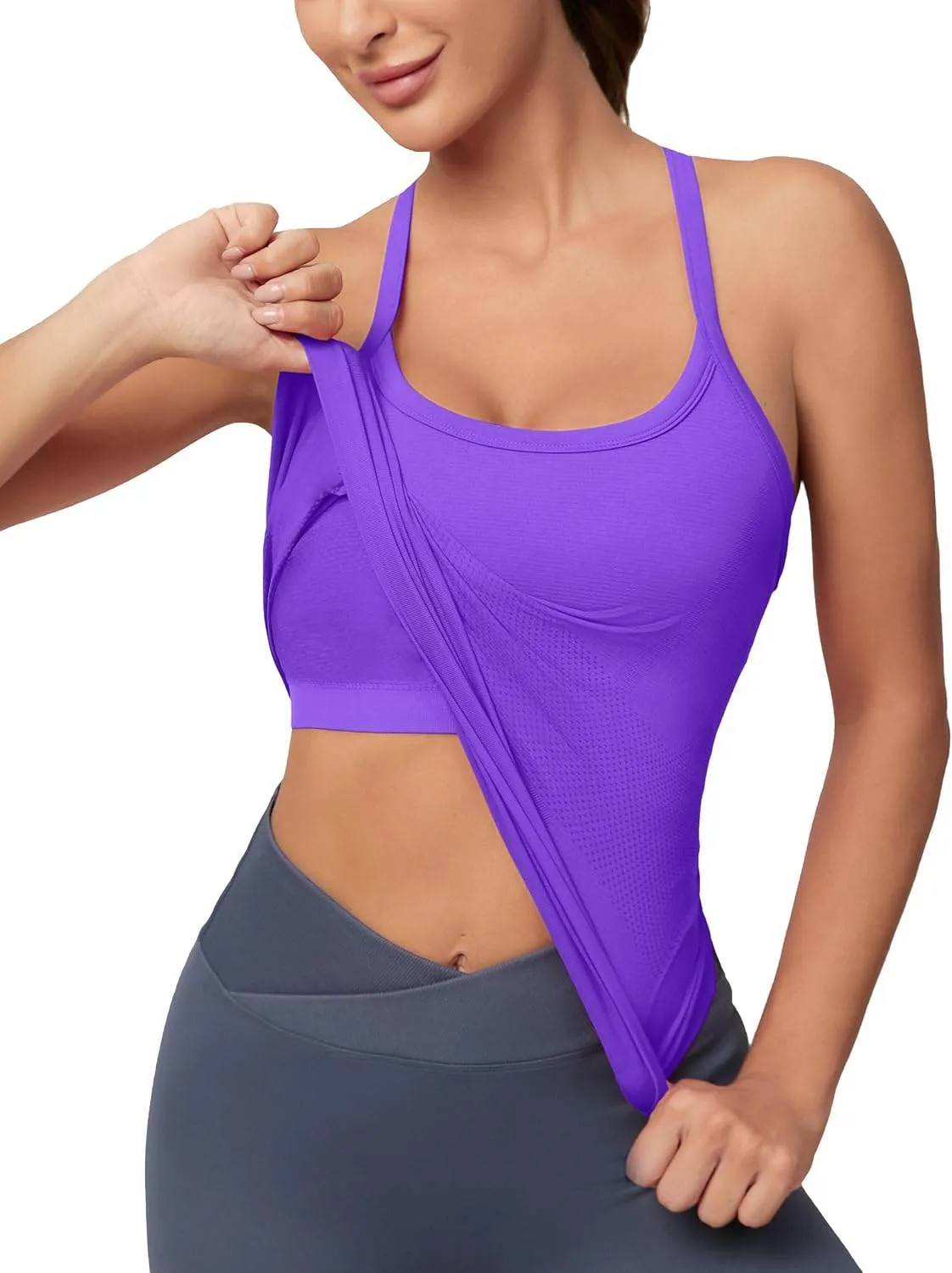 MathCat Workout Tank Tops for Women with Built in Bra, Sleeveless Gym Tops Seamless Racerback Athletic Yoga Shirts