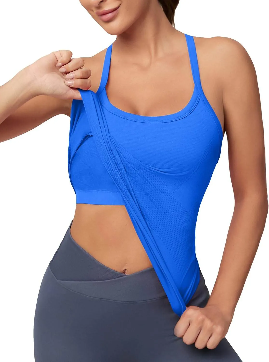 MathCat Workout Tank Tops for Women with Built in Bra, Sleeveless Gym Tops Seamless Racerback Athletic Yoga Shirts