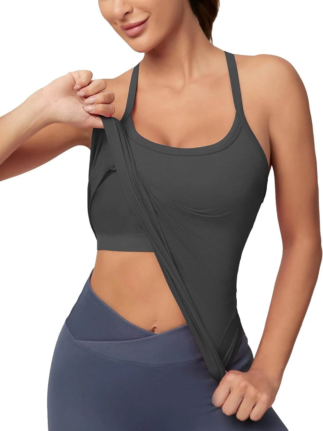 MathCat Workout Tank Tops for Women with Built in Bra, Sleeveless Gym Tops Seamless Racerback Athletic Yoga Shirts