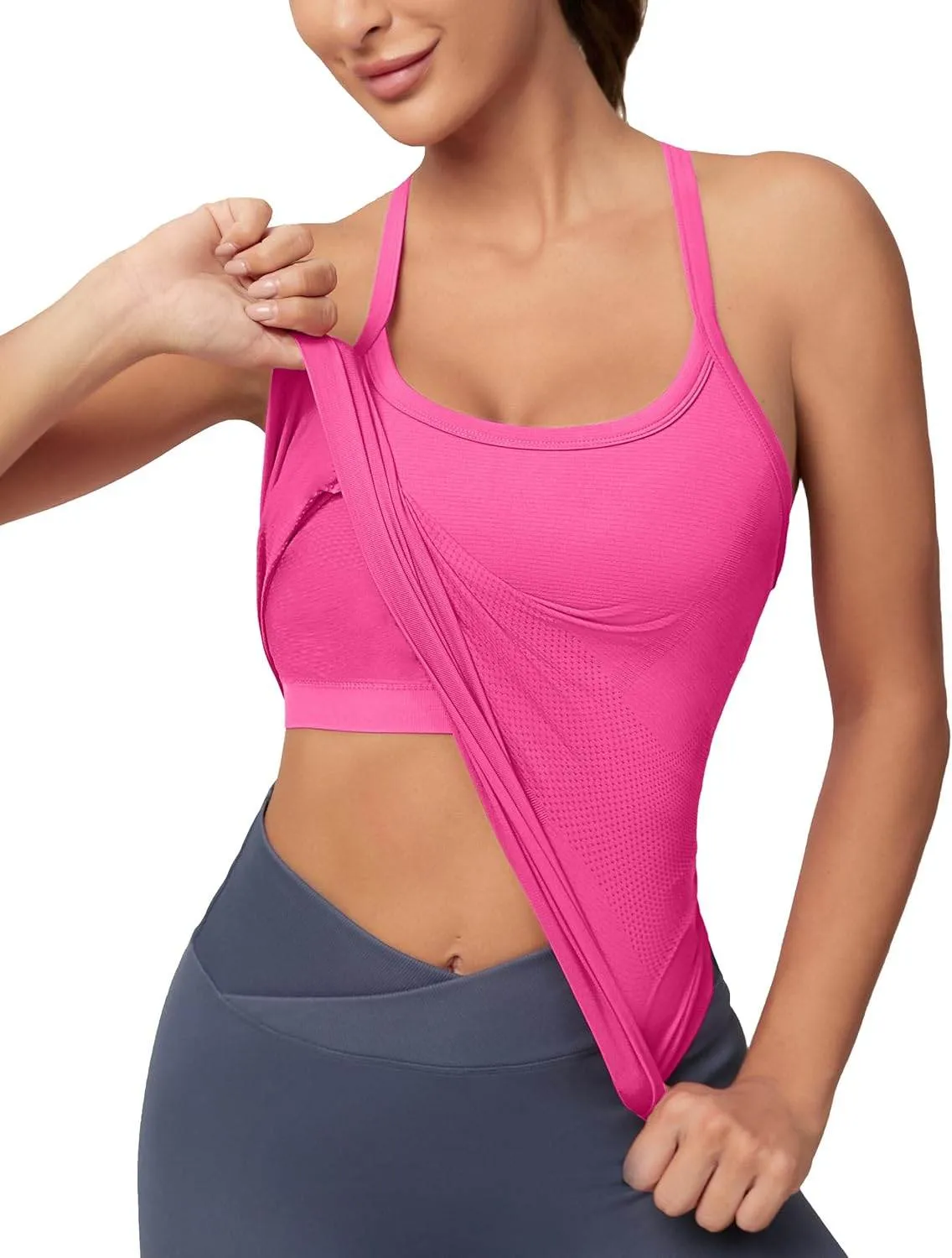 MathCat Workout Tank Tops for Women with Built in Bra, Sleeveless Gym Tops Seamless Racerback Athletic Yoga Shirts