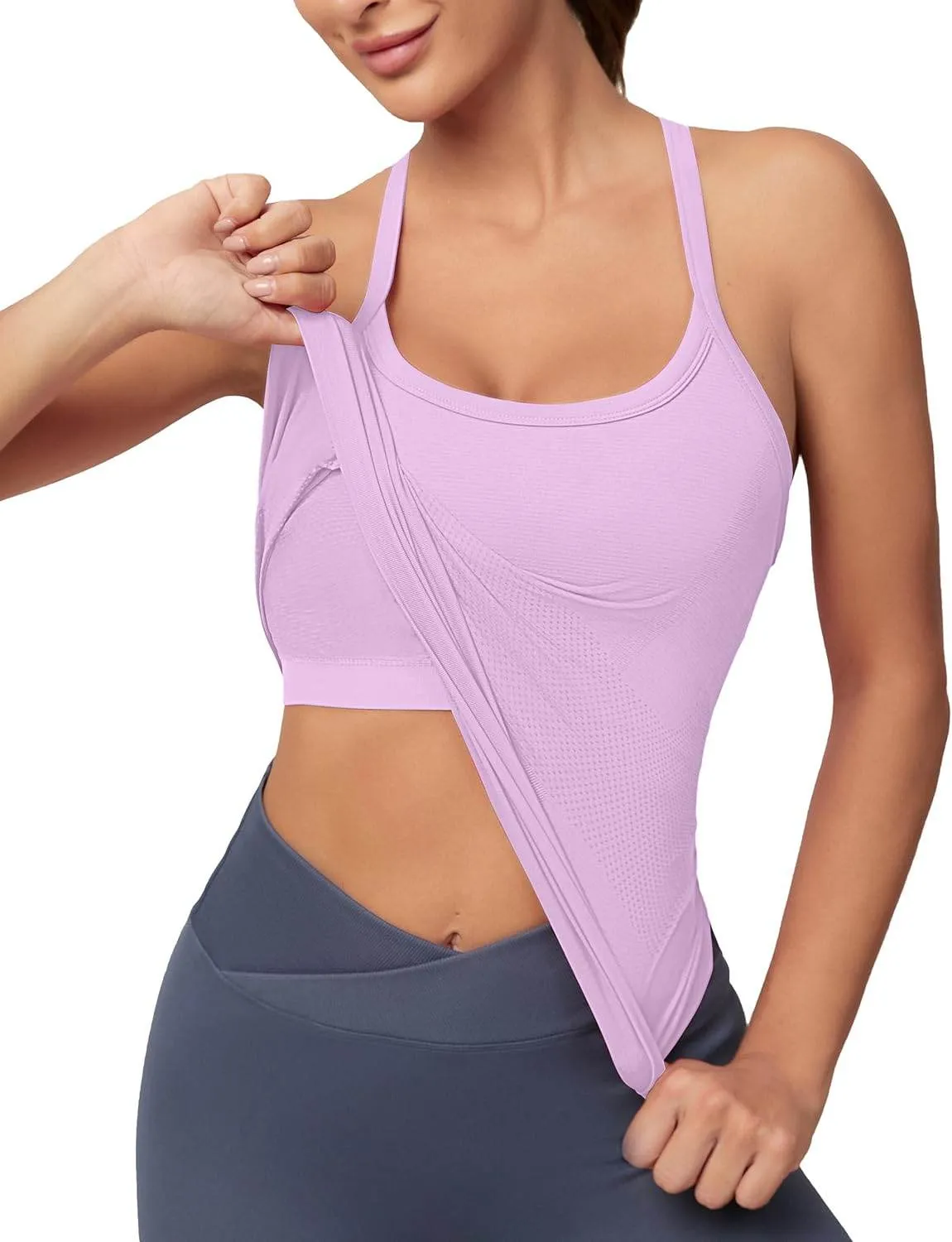MathCat Workout Tank Tops for Women with Built in Bra, Sleeveless Gym Tops Seamless Racerback Athletic Yoga Shirts