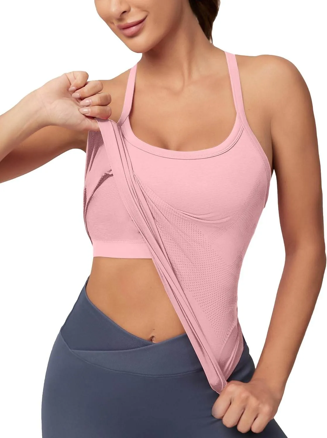 MathCat Workout Tank Tops for Women with Built in Bra, Sleeveless Gym Tops Seamless Racerback Athletic Yoga Shirts