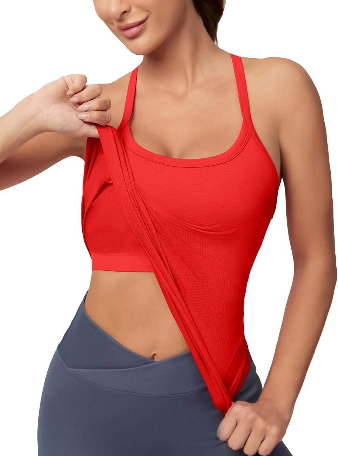 MathCat Workout Tank Tops for Women with Built in Bra, Sleeveless Gym Tops Seamless Racerback Athletic Yoga Shirts