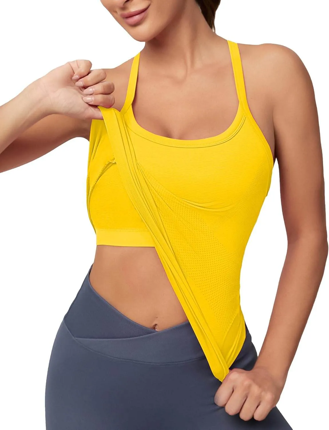 MathCat Workout Tank Tops for Women with Built in Bra, Sleeveless Gym Tops Seamless Racerback Athletic Yoga Shirts