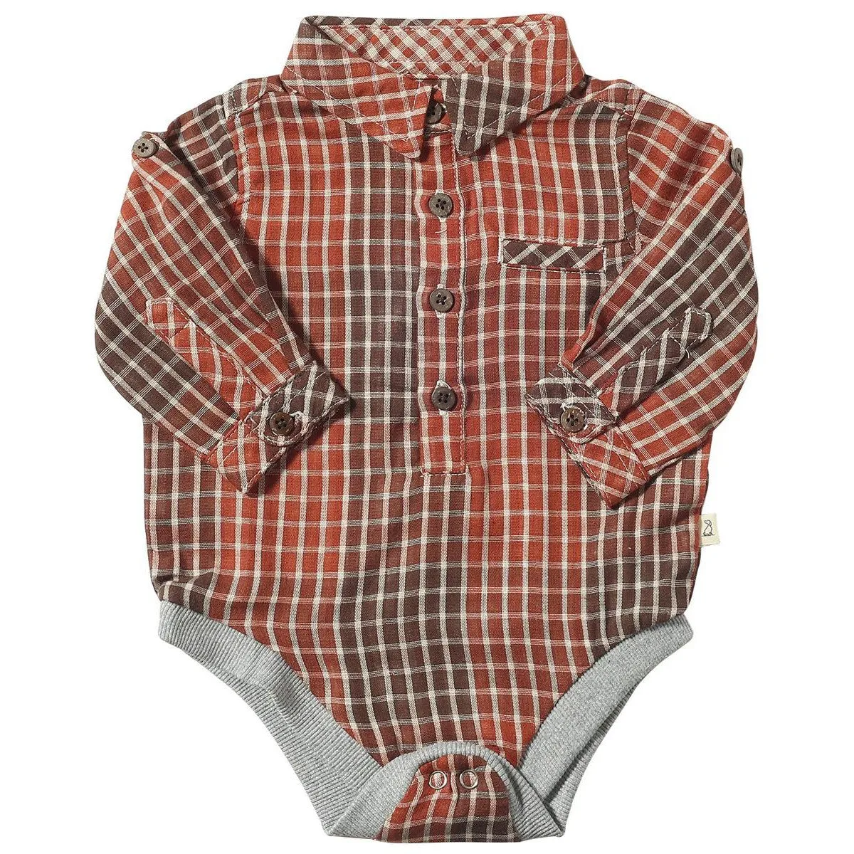 Me & Henry Rust Plaid Jasper Woven Onesie