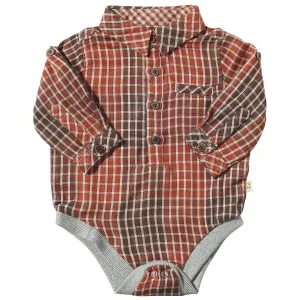 Me & Henry Rust Plaid Jasper Woven Onesie