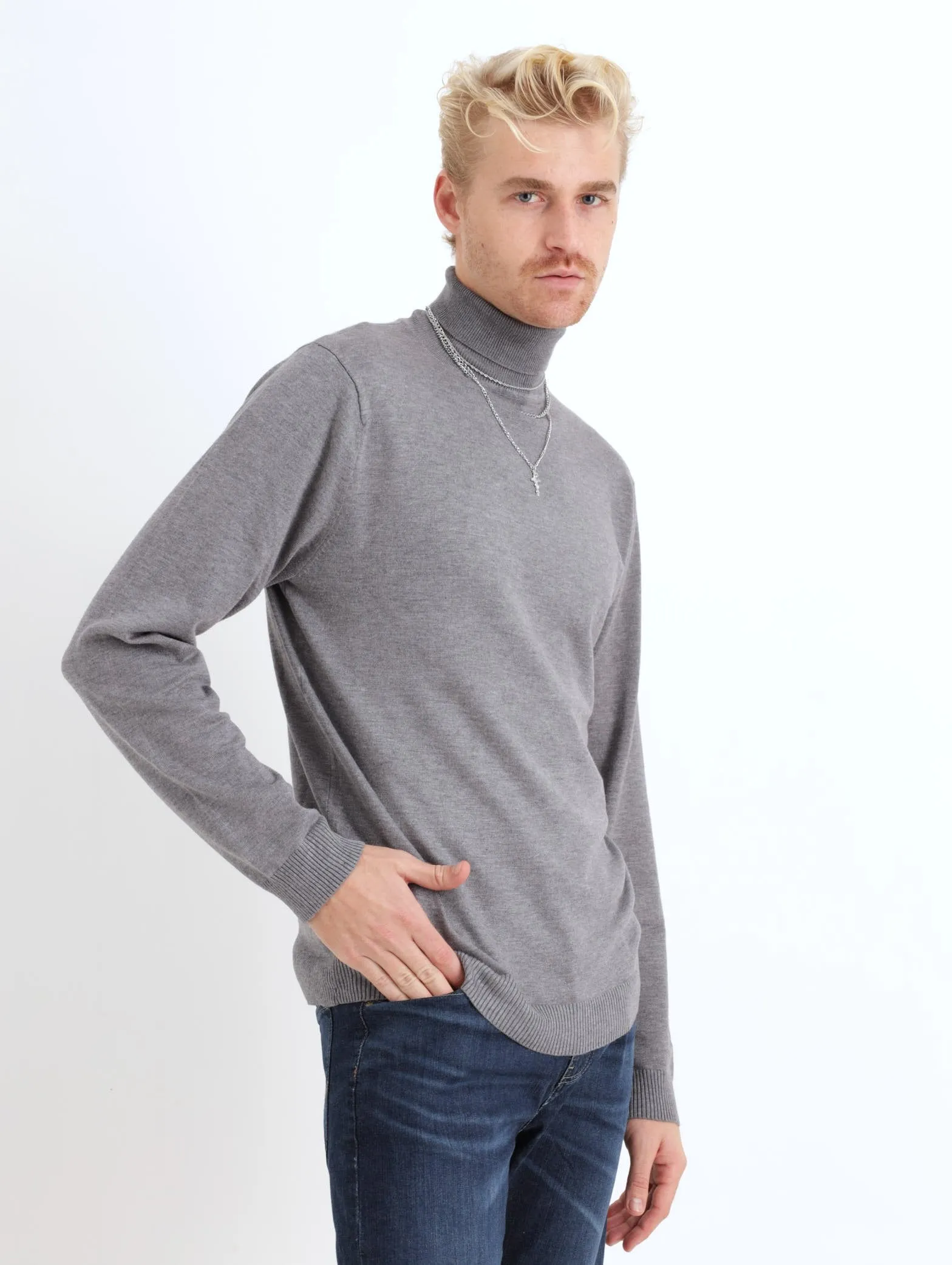 Men's Lightweight Poloneck - Grey Melange