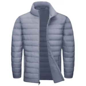 Men’s Lightweight Puffer Jacket – Quilted – Zip-Up – High Neck – Casual Warm Layer