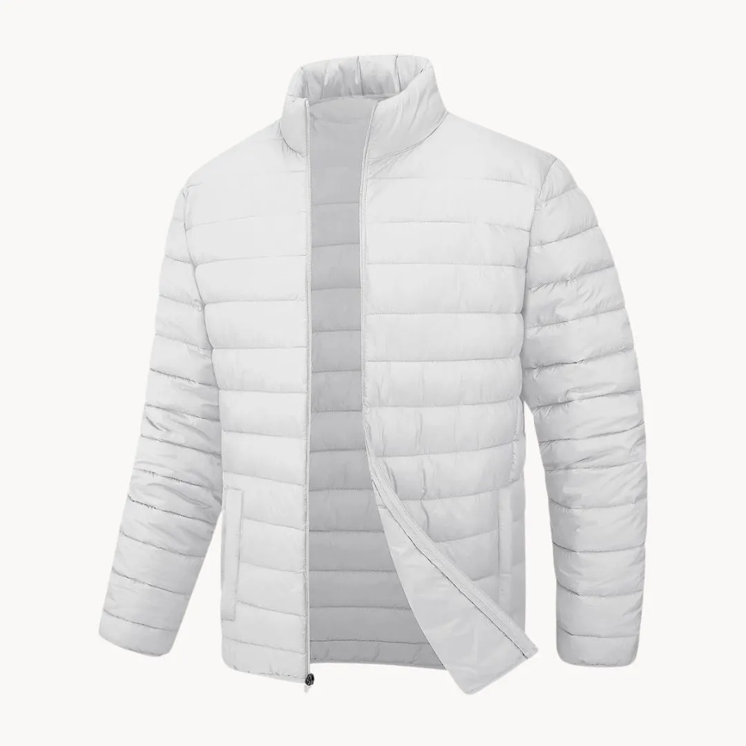 Men’s Lightweight Puffer Jacket – Quilted – Zip-Up – High Neck – Casual Warm Layer