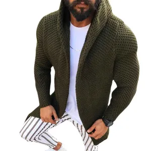 Men's Long Open Front Cardigan Sweater Lightweight Hooded Knitted Cardigan Sweaters G043