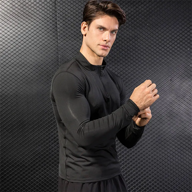 Men's sports fitness running training long sleeve half zipper gym Sweater top