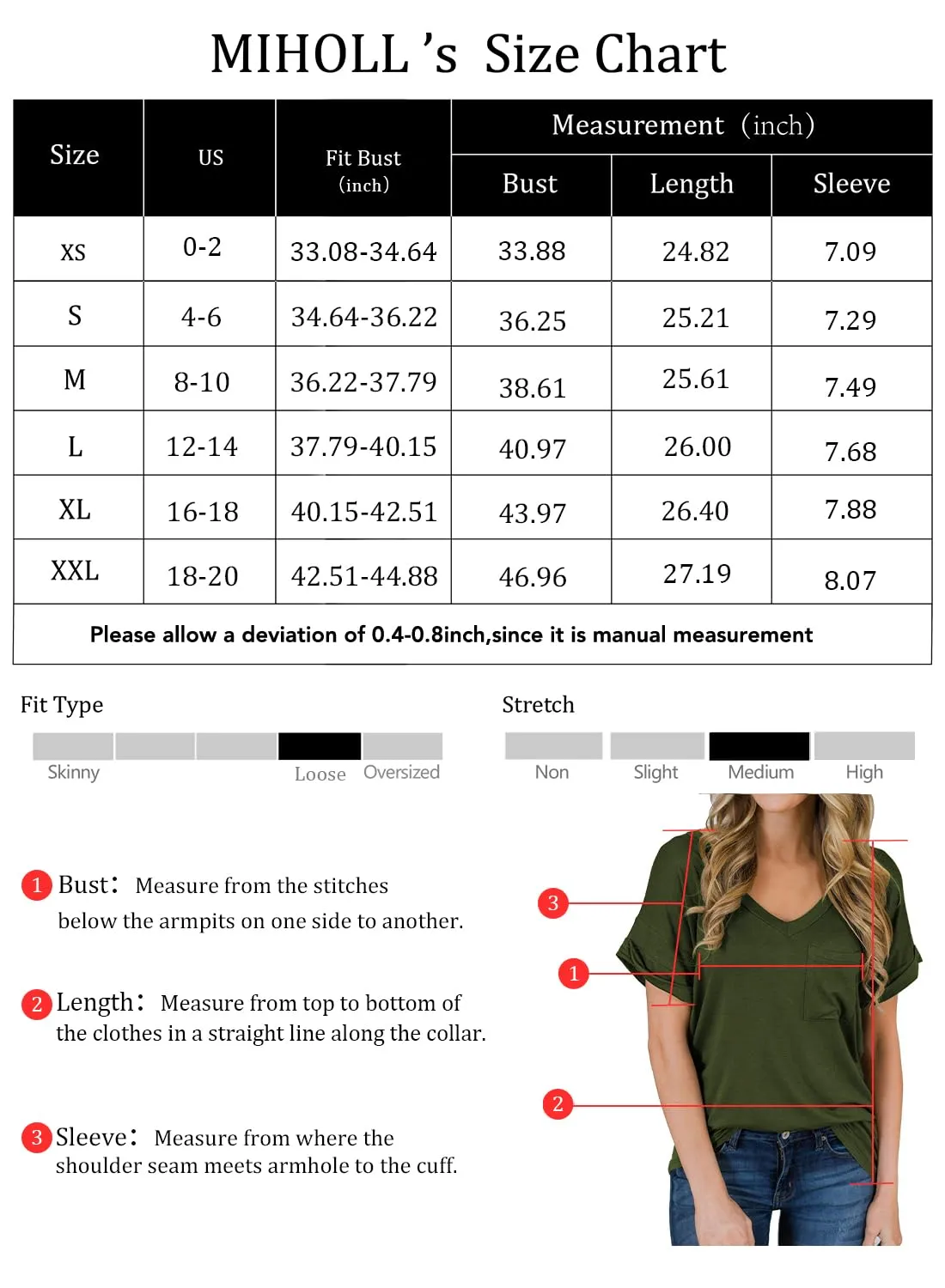 MIHOLL Women's Short Sleeve V-Neck Shirts Loose Casual Tee T-Shirt 2024 Trendy