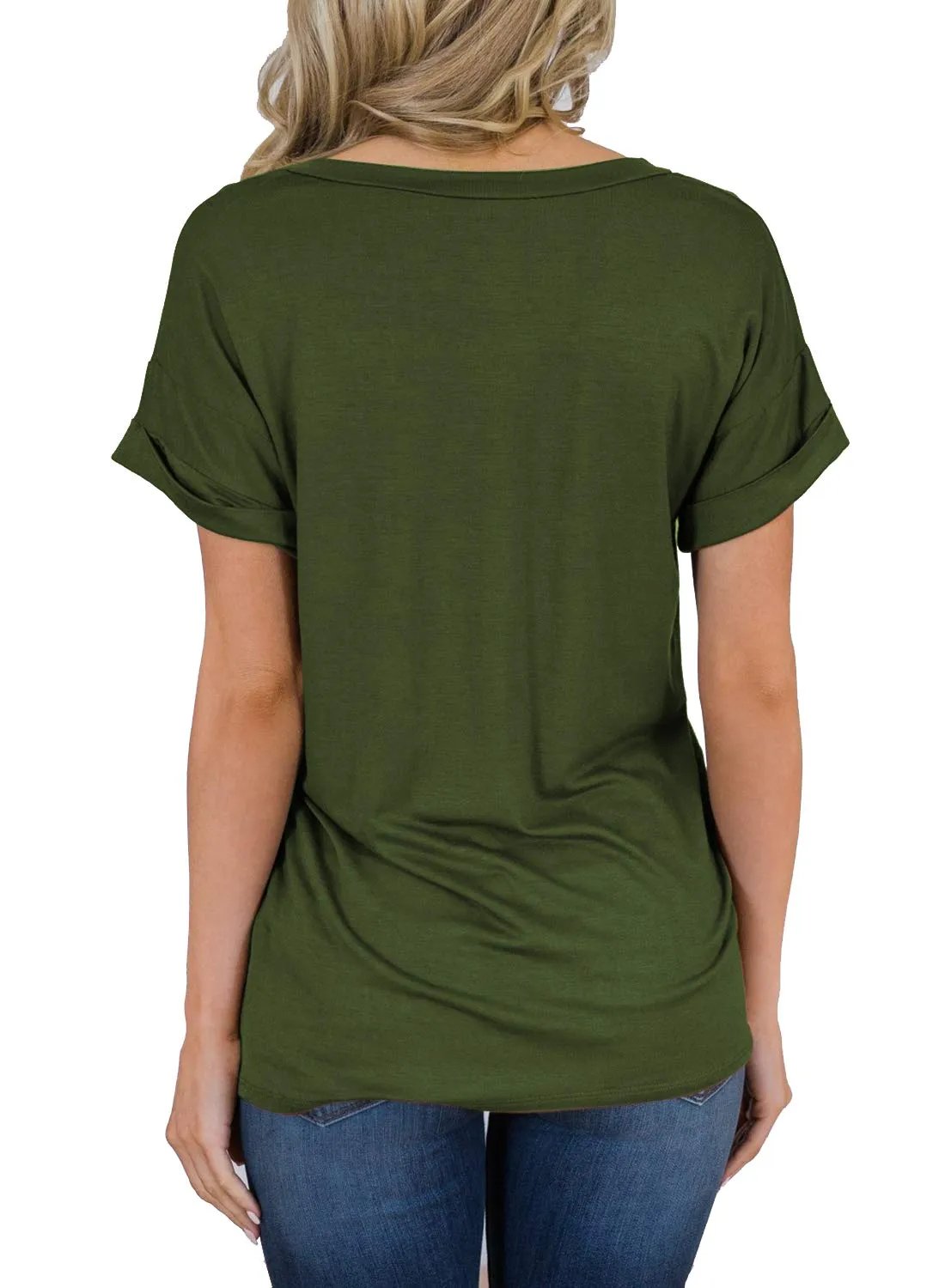 MIHOLL Women's Short Sleeve V-Neck Shirts Loose Casual Tee T-Shirt 2024 Trendy
