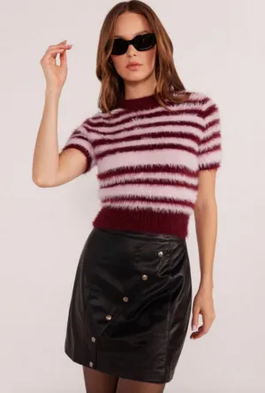 MINKPINK - Ivy Tinsel Fluffy Knit Tee / Pink Stripe