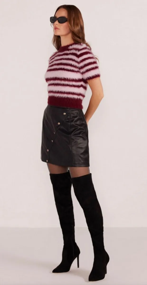 MINKPINK - Ivy Tinsel Fluffy Knit Tee / Pink Stripe