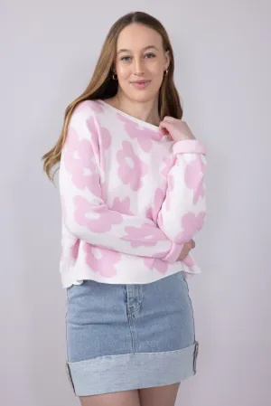 Miracle Floral Lightweight Sweater for Women in Ivory/Pink | W8025-IVORYPINK