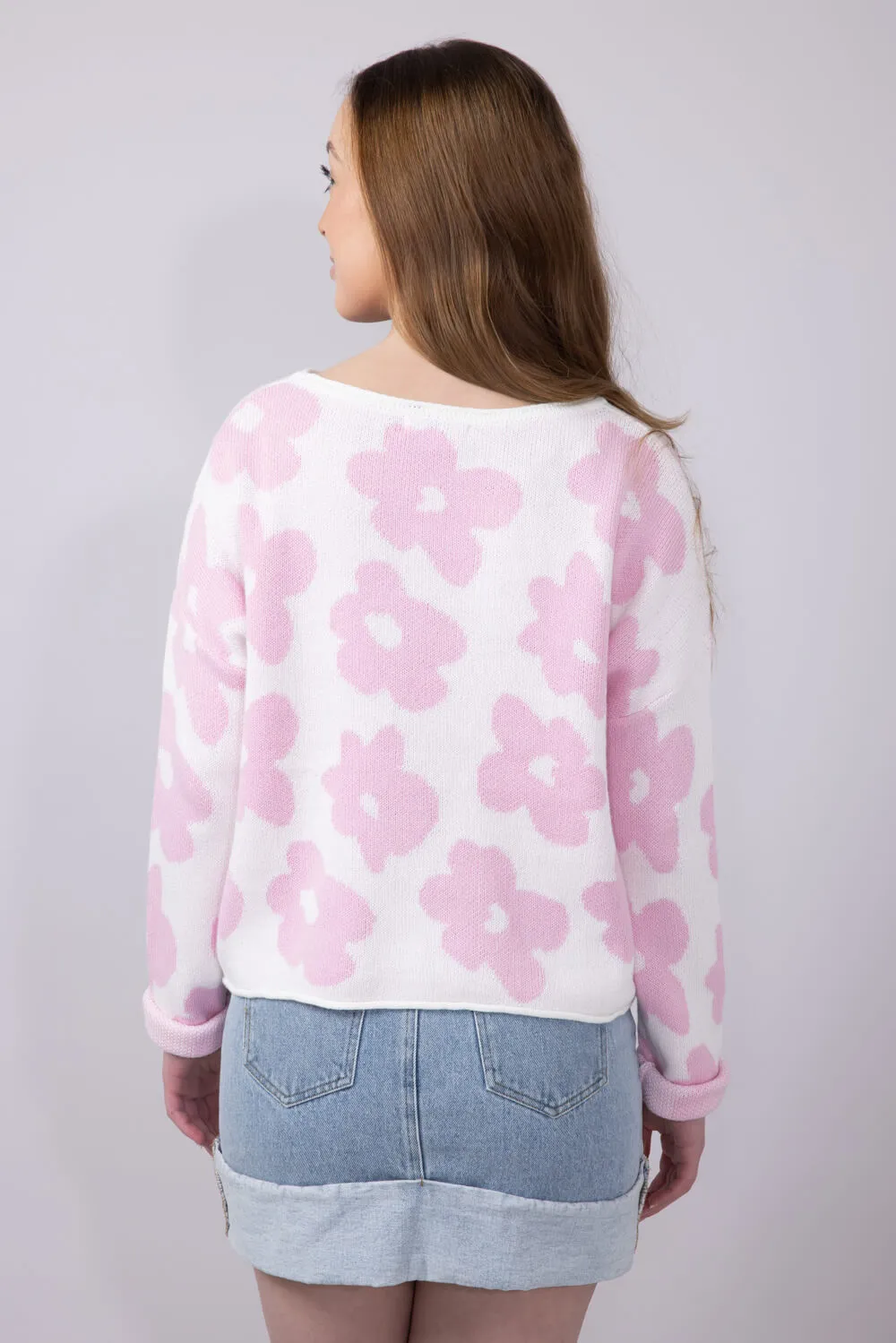 Miracle Floral Lightweight Sweater for Women in Ivory/Pink | W8025-IVORYPINK