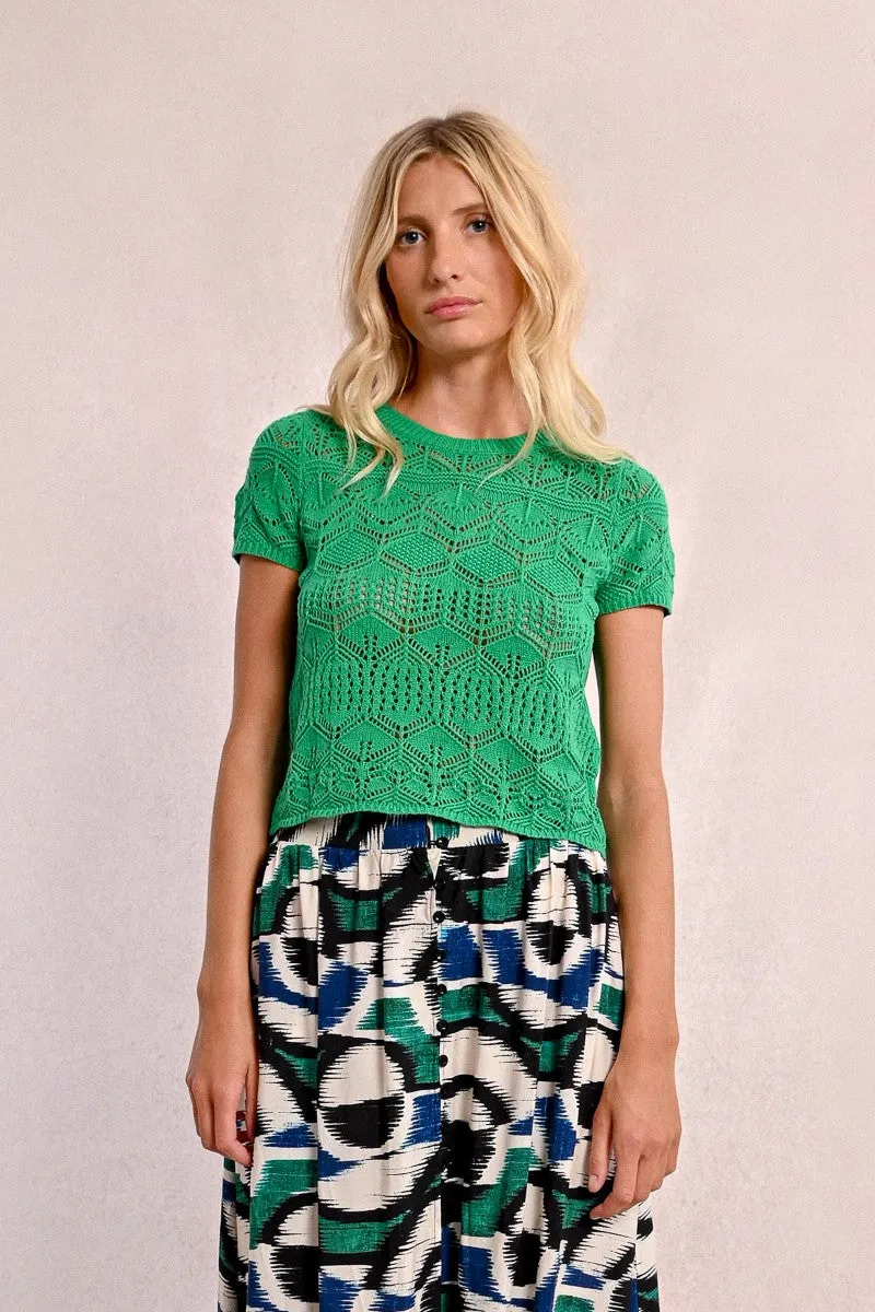 Molly Bracken Crochet Knit Short Sleeve Jumper