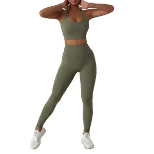 MUMANAIXI 3-Piece Seamless Moisture-Wicking Workout Set for Women - Gym, Fitness, Running, Yoga Sportswear (Green 2pcs)