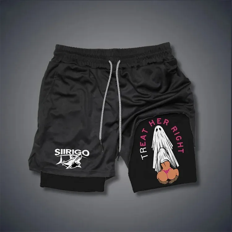 NEW Men's Siirigo Treat Her Right Sexy Lady Ghost Graphic Print Gym Performance Shorts, Sz S (Fits up to 32" waist), Retails $54