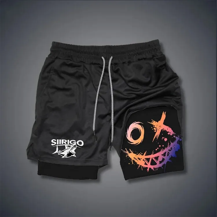 NEW Siirigo Evil Emoji Two Graphic Print Men's Gym Performance Shorts, Sz S (Fits up to 32 inch waist), Retails $54