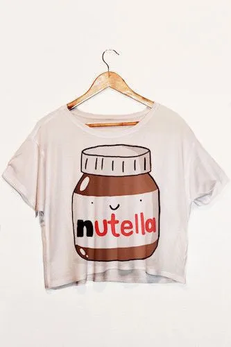 Nutella Print White Crop Tops Summer Short Sleeve T shirts Harajuku Fitness Women Fashion Kawaii T-shirt F1003