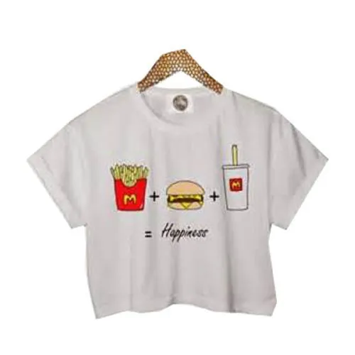Nutella Print White Crop Tops Summer Short Sleeve T shirts Harajuku Fitness Women Fashion Kawaii T-shirt F1003