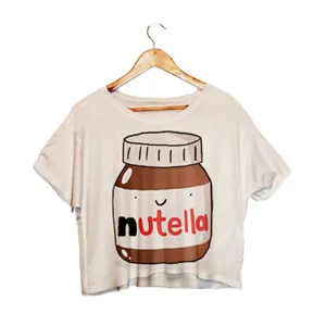 Nutella Print White Crop Tops Summer Short Sleeve T shirts Harajuku Fitness Women Fashion Kawaii T-shirt F1003