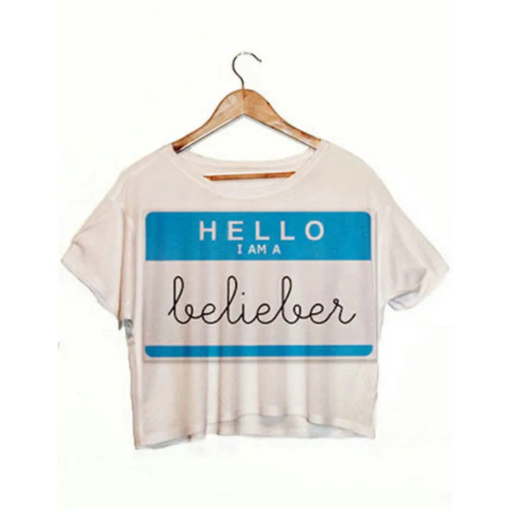 Nutella Print White Crop Tops Summer Short Sleeve T shirts Harajuku Fitness Women Fashion Kawaii T-shirt F1003