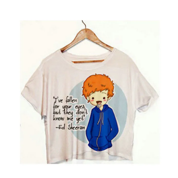 Nutella Print White Crop Tops Summer Short Sleeve T shirts Harajuku Fitness Women Fashion Kawaii T-shirt F1003