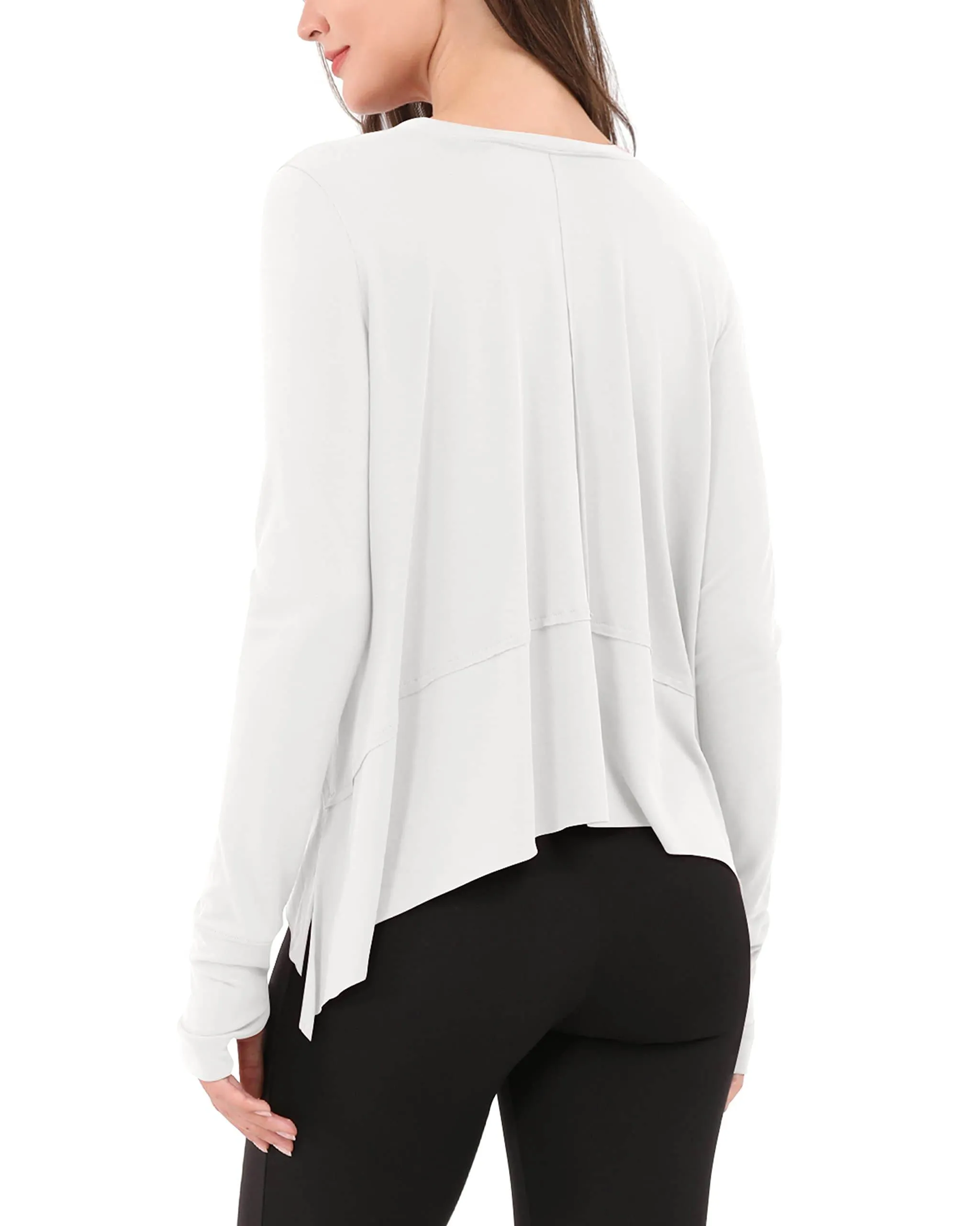 ODODOS Long Sleeve Tee for Women with Thumb Hole Athletic Gym Workout Crop Tops Yoga Shirts, White, Large