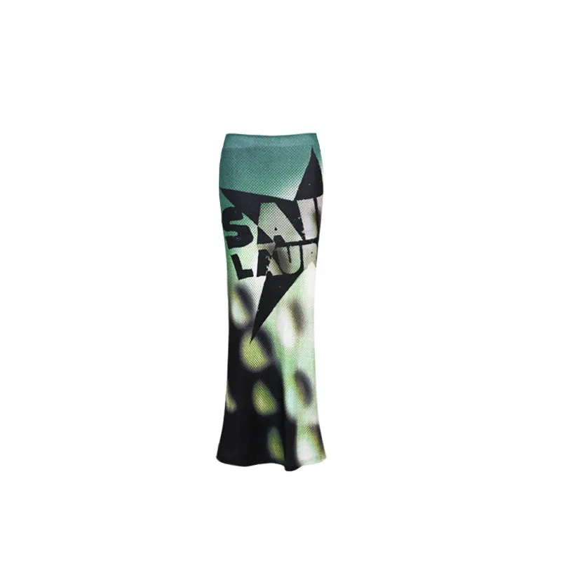 One-Shoulder Graphic Skirt Set