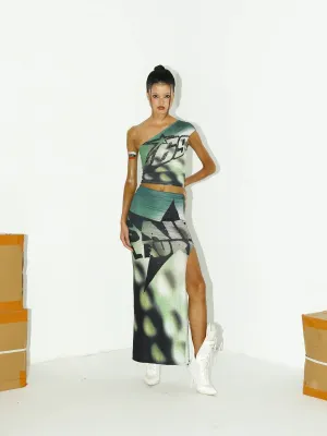 One-Shoulder Graphic Skirt Set