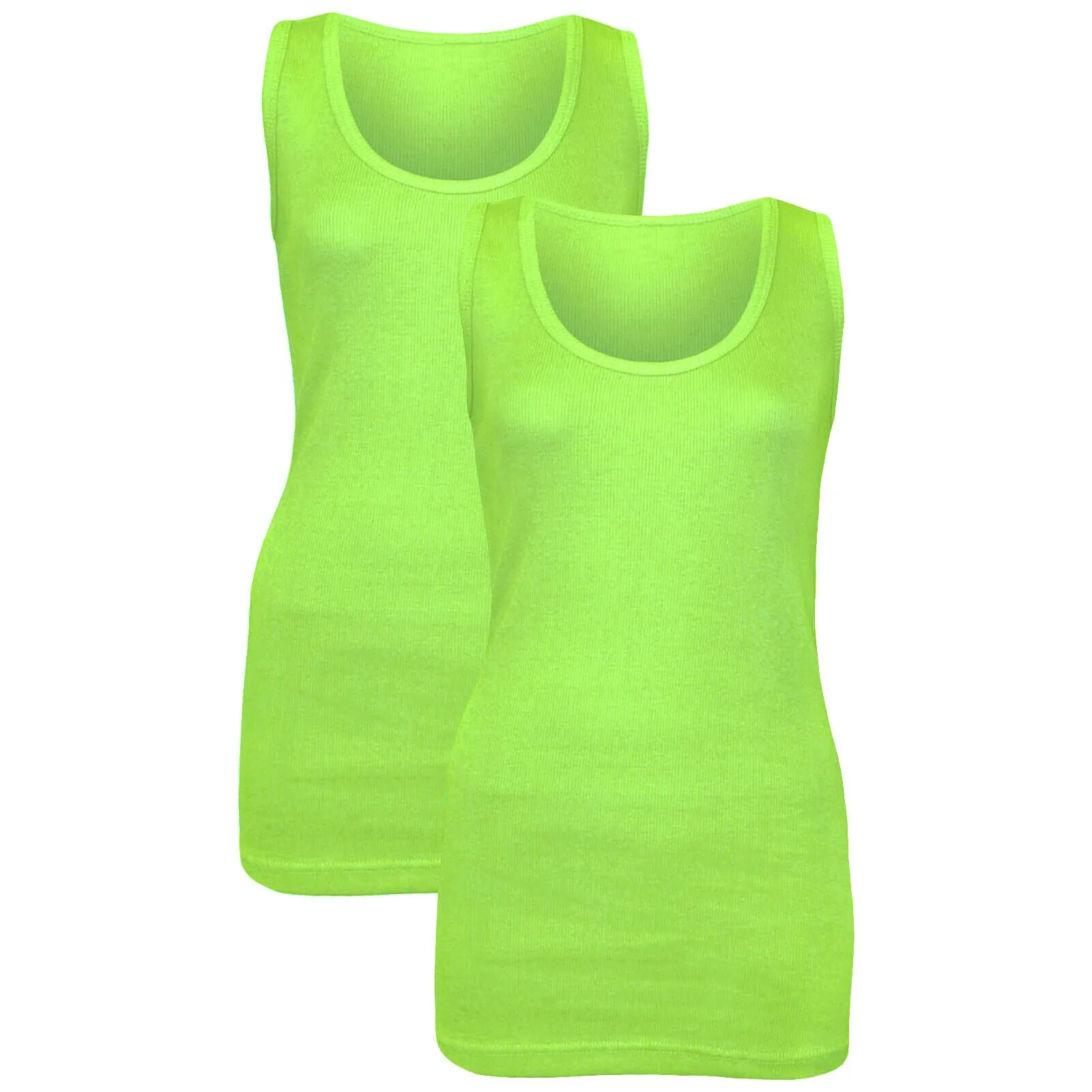 PACK OF 2 NEW LADIES WOMEN PLAIN SUMMER STRETCHY RIBBED CASUAL TOP T SHIRT VEST (Stretchy, Plain, Perfect for Warmer Days)