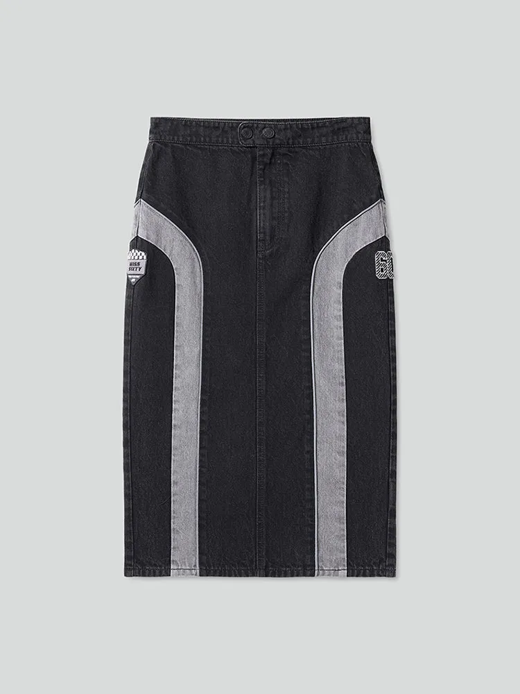 Patchwork Denim Midi Skirt