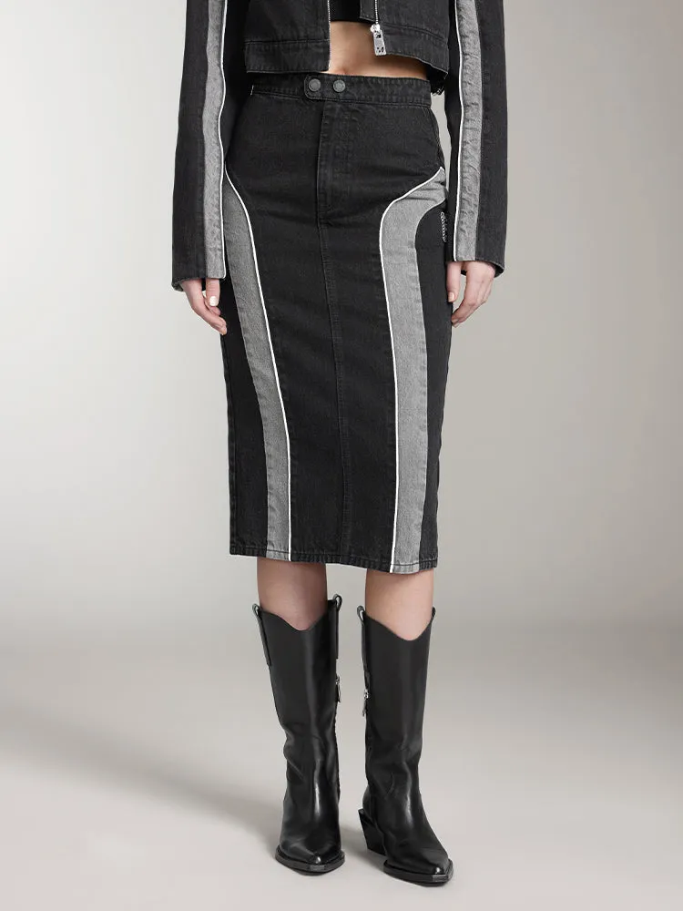 Patchwork Denim Midi Skirt